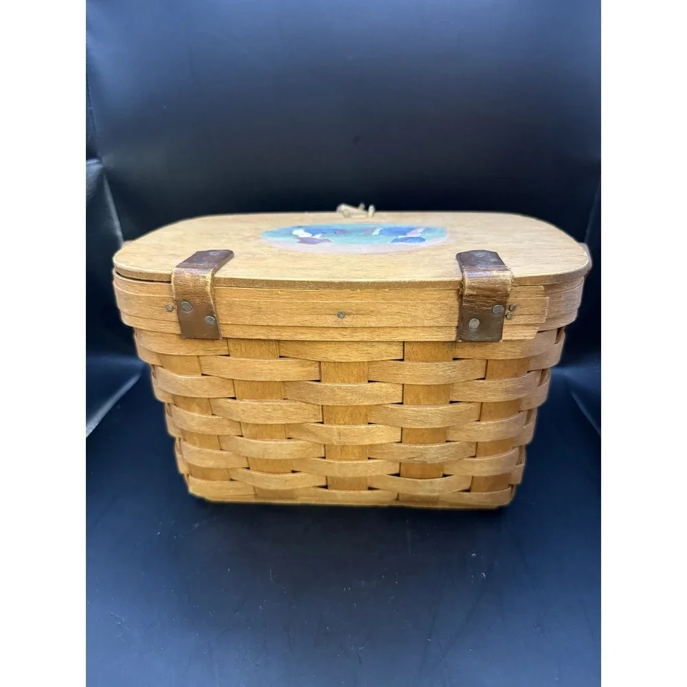 Longaberger Basket with Lid Hand Painted Signed Vintage Dresden Ohio